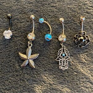 Silver and Black Belly Button Ring Set